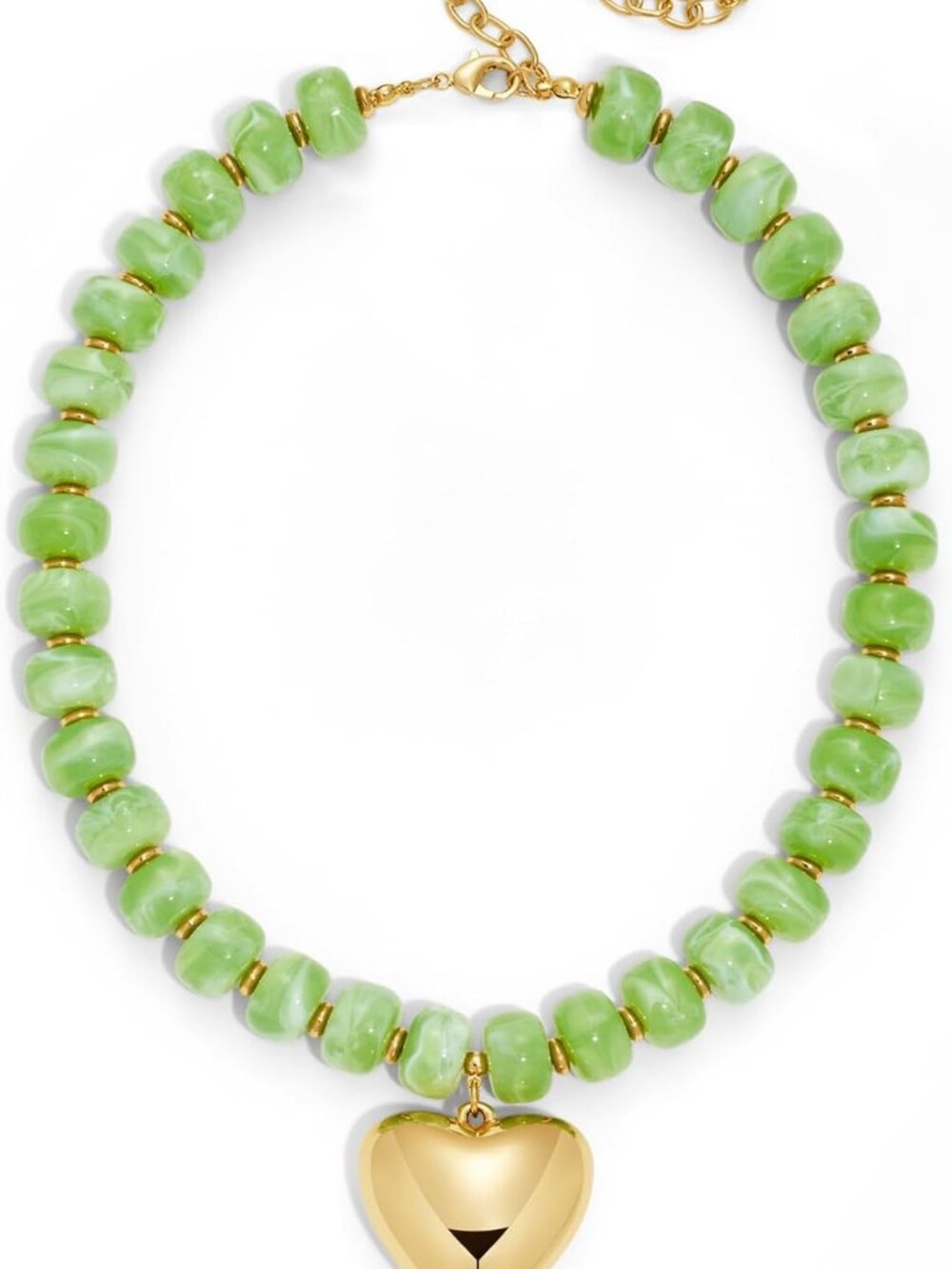 Green Beaded Heart Pendant Necklace Gold Puffy Heart NWT
